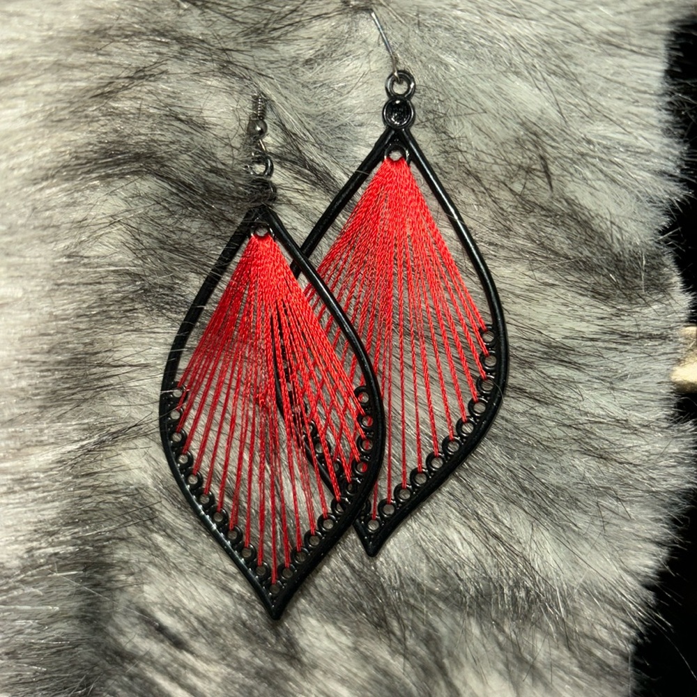 Red dangle earrings